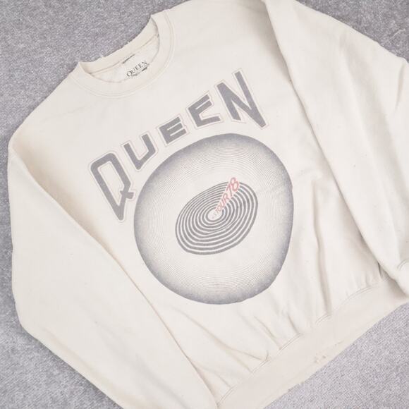 Thrashed Queen Music Band Tour Small Beige Long Sleeve Pullover Sweatshirt - Picture 11 of 13